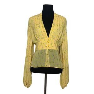 Divine Heritage Yellow floral peasant blouse size Small